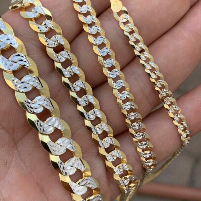 4MM Two Tone Flat Cuban 14K Gold Vermeil 925 Chain - Image 3